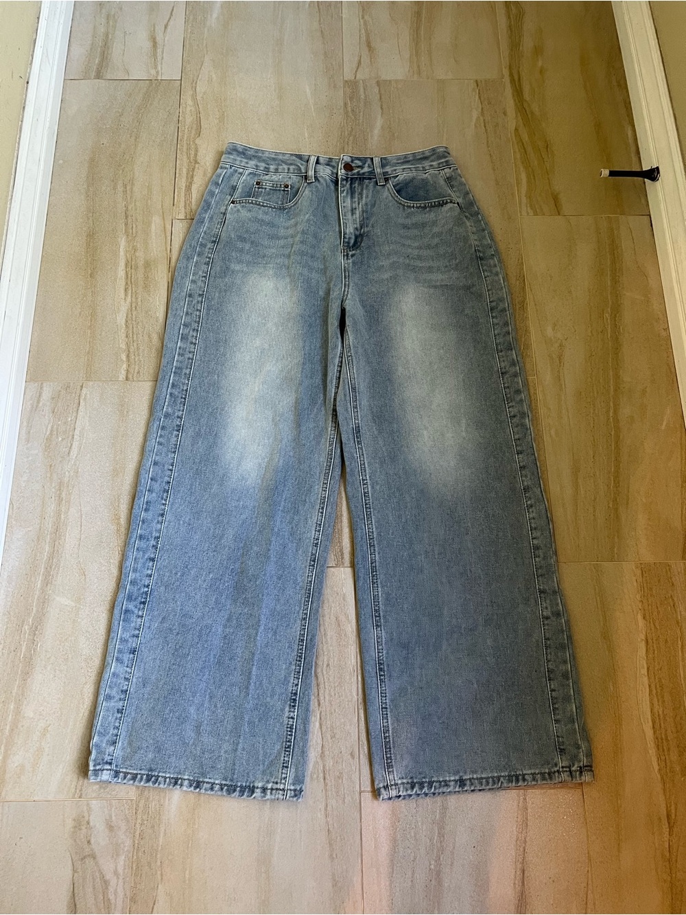 Light Blue Wide Leg Denim Jeans - L